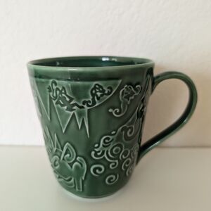 Mythical Sea Creatures Coffee Mug Fire Dance Mermaid Ship Green Sail Viking